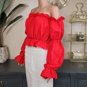 SHEIN | XL, Red, Ruffled, Off The Shoulder Top
